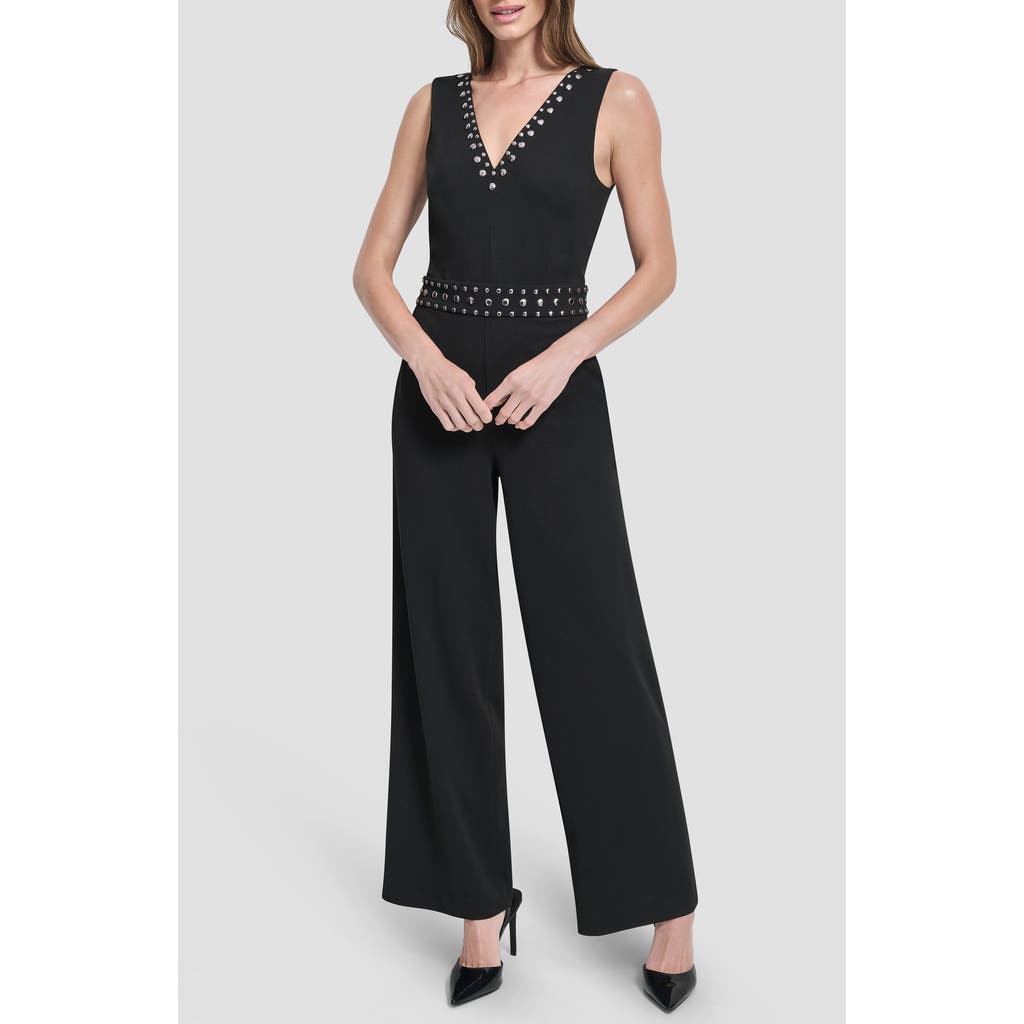 Dkny Stud Detail Scuba Crepe Jumpsuit In Black