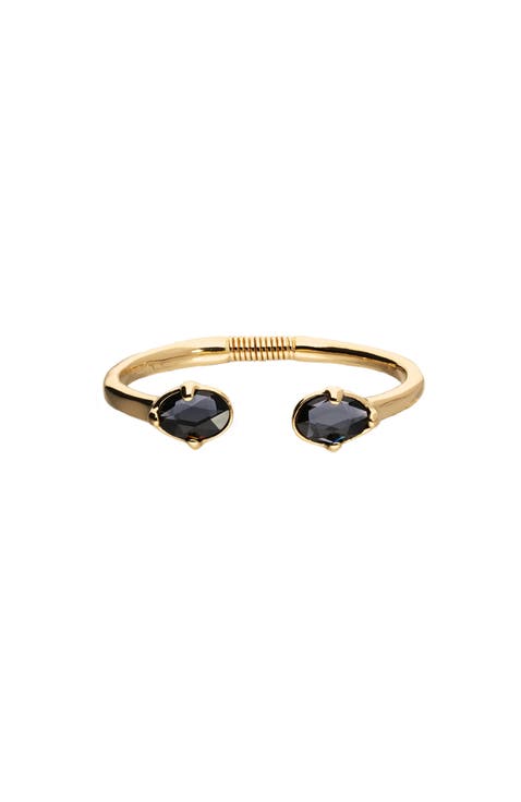 Rigid Bracelet Plated In 18K Gold And Black Faceted Crystals