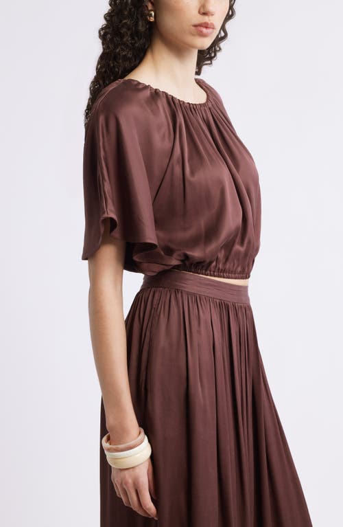 Nordstrom Flutter Sleeve Crop Top In Brown