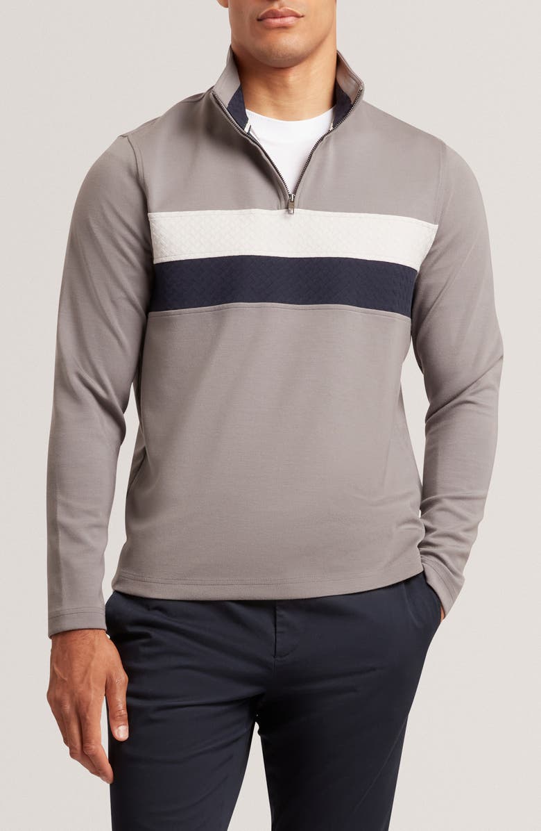 Ted Baker Viktoro Chest Stripe Quarter Zip Pullover, Main, color, Dark Grey