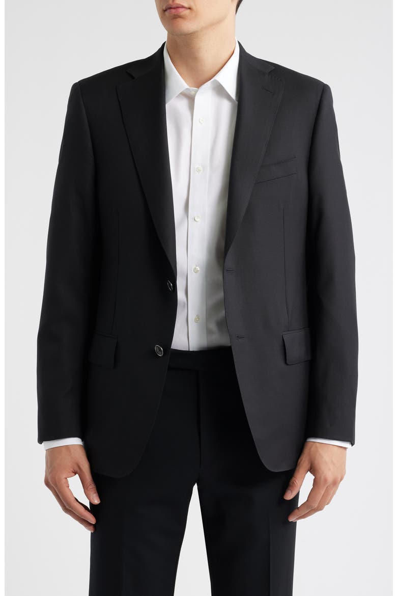 Pebble Weave Black Wool Suit Jacket, Main, color, BLACK