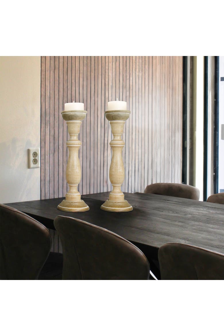 Tuli Rustic White Pillar Candleholder Set of 2, Alternate, color, Rustic White