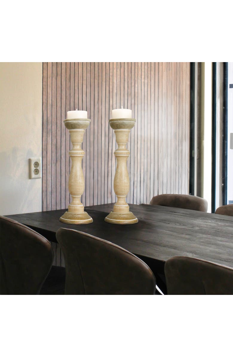 Mela Artisans Tuli Rustic White Pillar Candleholder Set of 2, Alternate, color, Rustic White