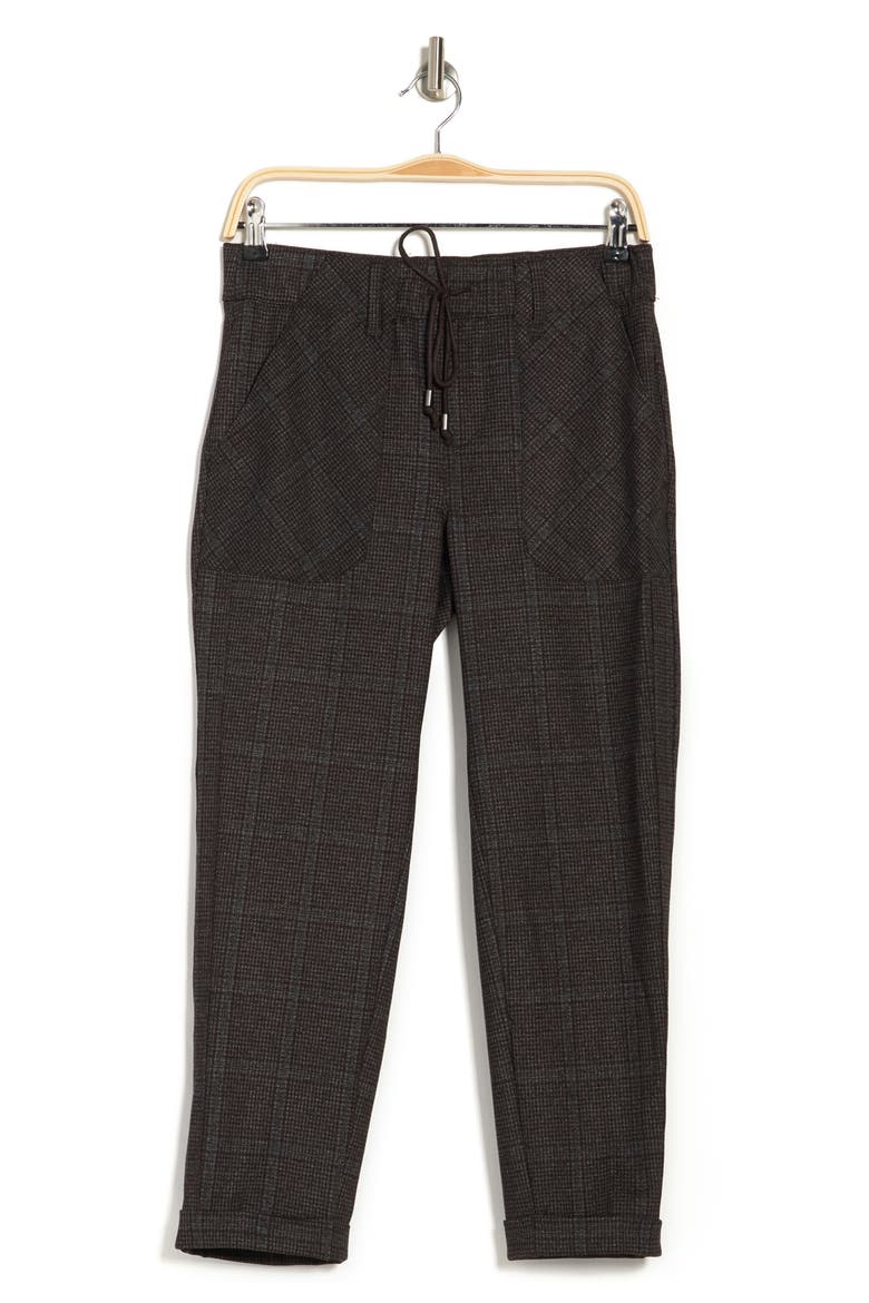 Plaid Drawstring Cuffed Crop Pants, Main, color, BRMU- BROWN MULTI