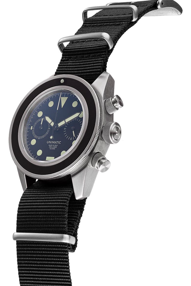 Modello Tre NATO Strap Classic Chronograph Watch, 41mm x 42mm, Alternate, color, BLACK STEEL