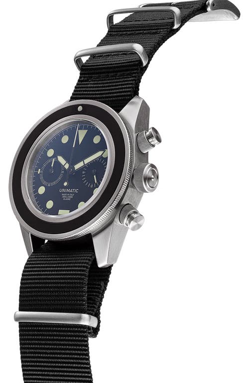 Unimatic Modello Tre Nato Strap Classic Chronograph Watch, 41mm X 42mm In Black Steel