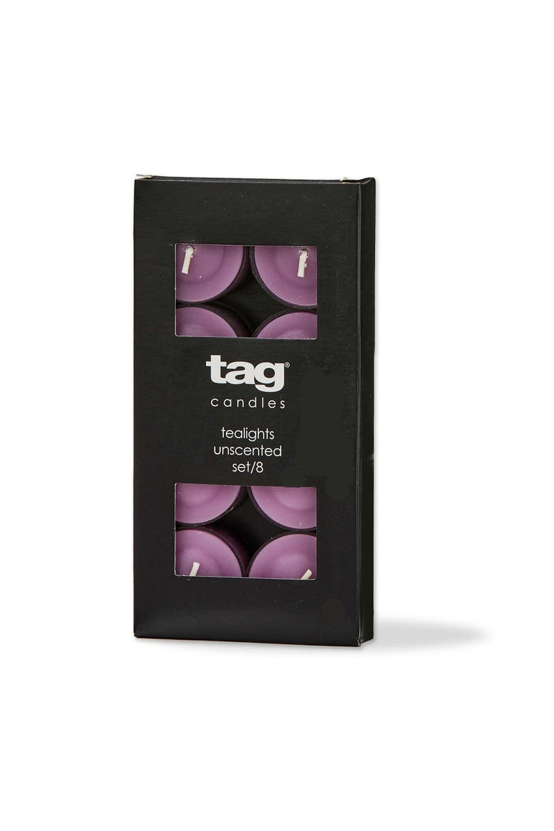 Color Studio Tealight Candles Set of Eight Lilac Paraffin, Main, color, Purple
