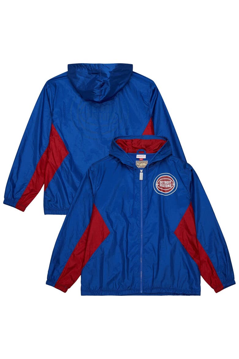 Men's Mitchell & Ness Blue Detroit Pistons Playmaker Full-Zip Hooded Windbreaker Jacket, Main, color, Blue