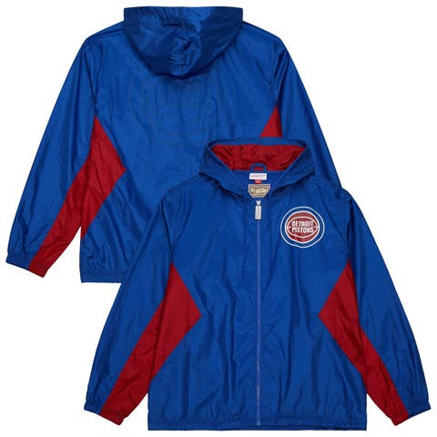 Men's Mitchell & Ness Blue Detroit Pistons Playmaker Full-Zip Hooded Windbreaker Jacket