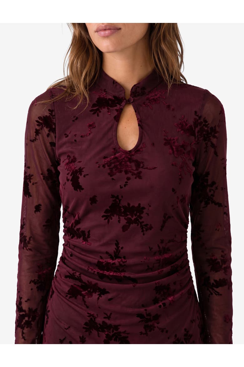 Floral Tulle Mini Dress, Alternate, color, BORDEUX