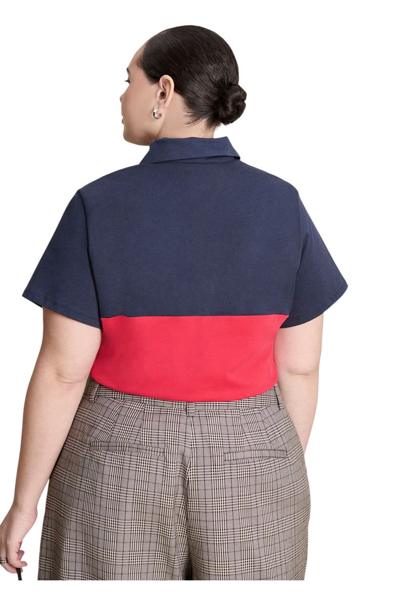 Asym Zipper Neck Polo Shirt, Alternate, color, RED AND NAVY