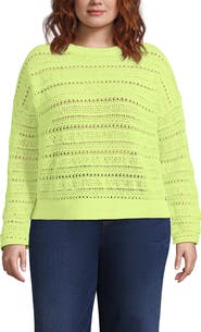 Lands' End Plus Size Cotton Blend Pointelle Crew Neck Sweater