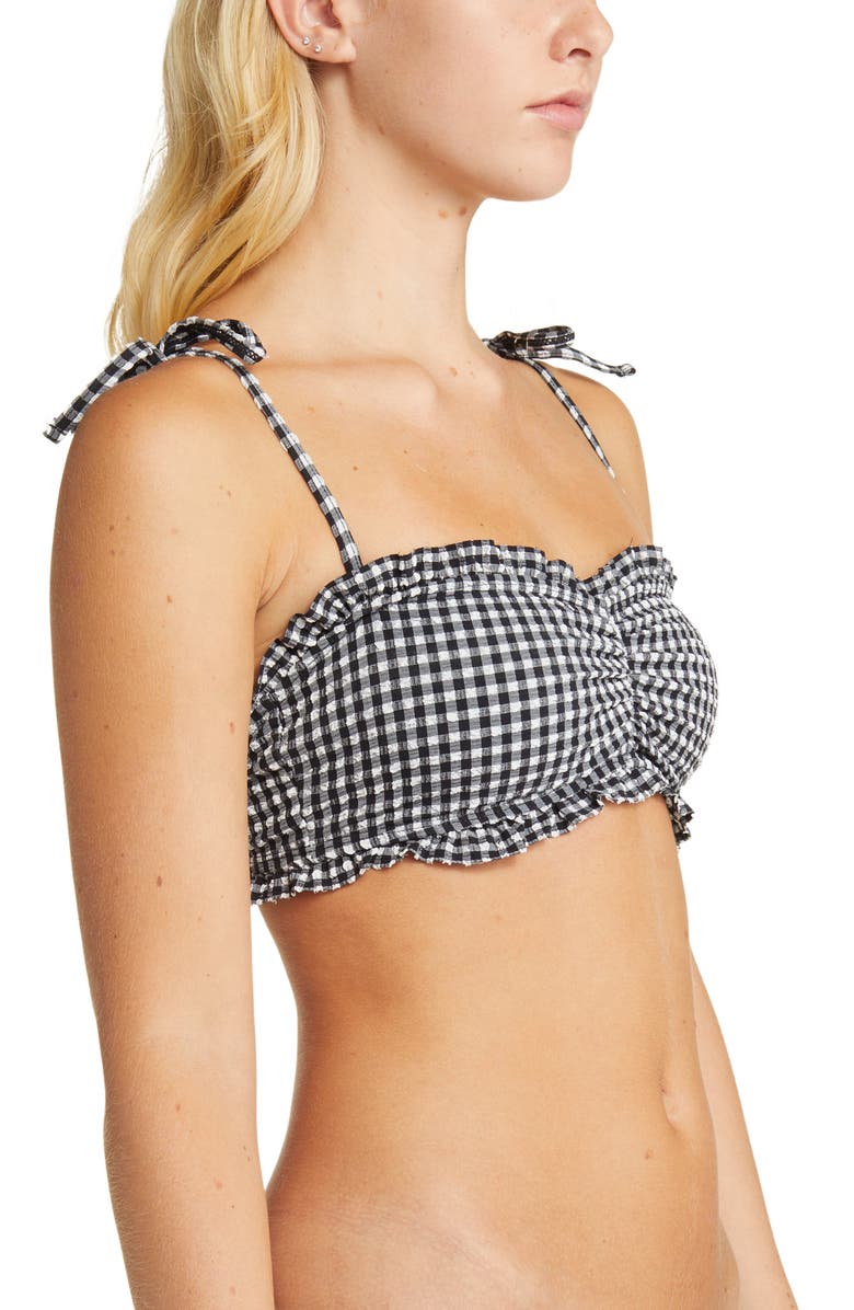 Topshop Gingham Ruffle Seersucker Bikini Top, Alternate, color, 