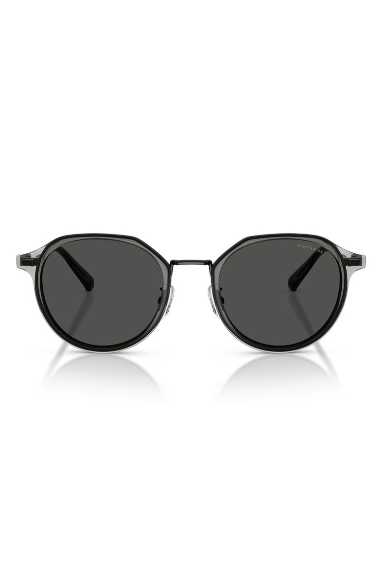 COACH 57mm Irregular Round Sunglasses, Main, color, Satin Black / Grey Solid
