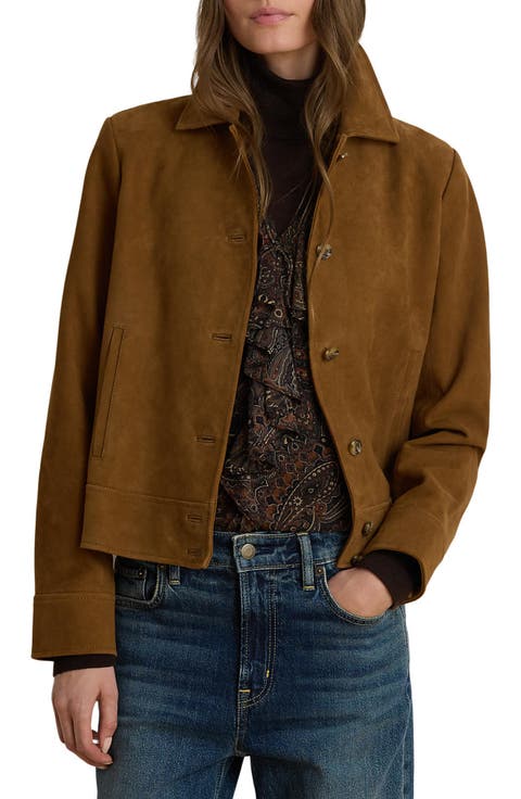 Leather Suede Button Front Jacket
