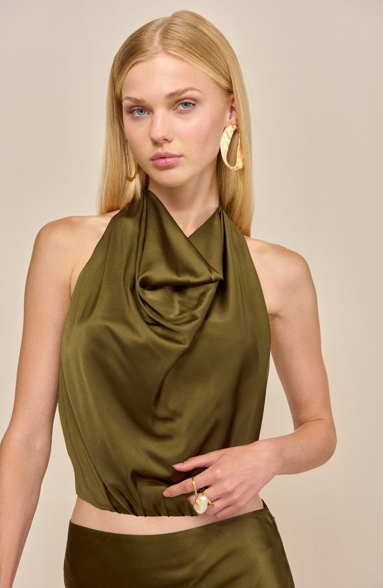 Cult Gaia Adrienne Stretch Silk Halter Top, Alternate, color, Rosemary