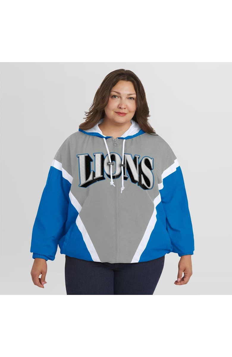 WEAR by Erin Andrews Women's WEAR by Erin Andrews Blue/Gray Detroit Lions Plus Size Retro Crinkle Full-Zip Hoodie Windbreaker Jacket, Alternate, color, Blue