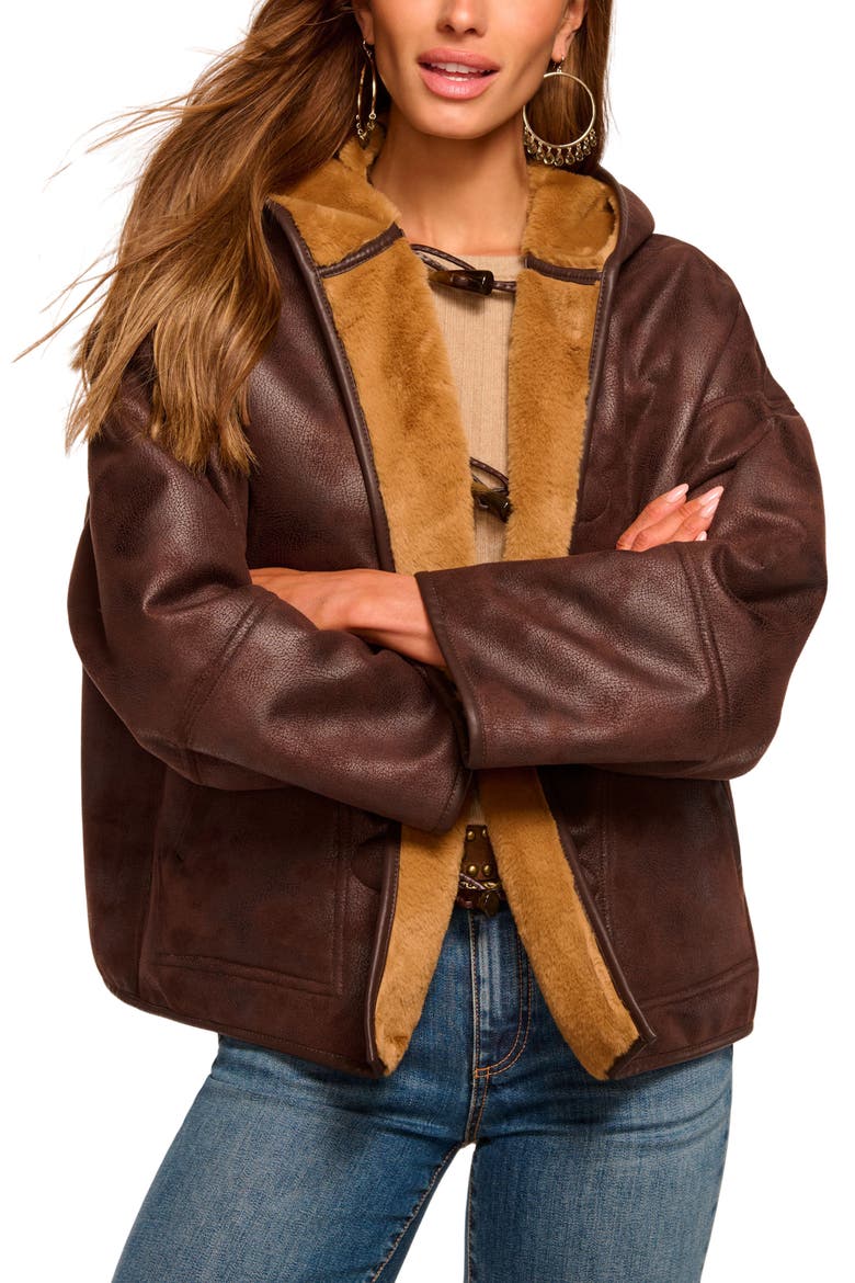 Lucy Reversible Faux Shearling Hooded Jacket, Alternate, color, CAMEL