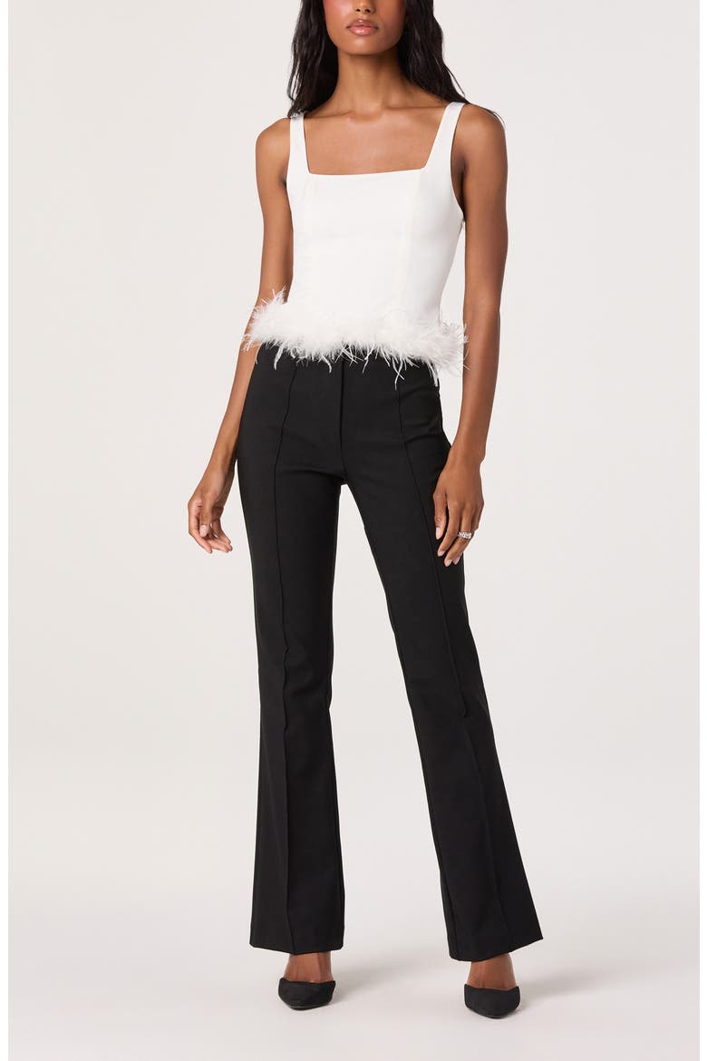 Feather Trimmed Crop Top, Alternate, color, OFF WHITE
