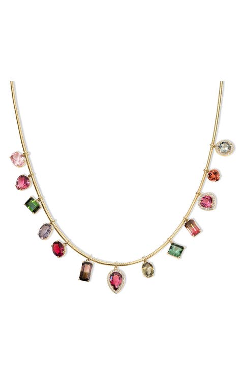 14k Gold Tourmaline & Diamond Collar Necklace