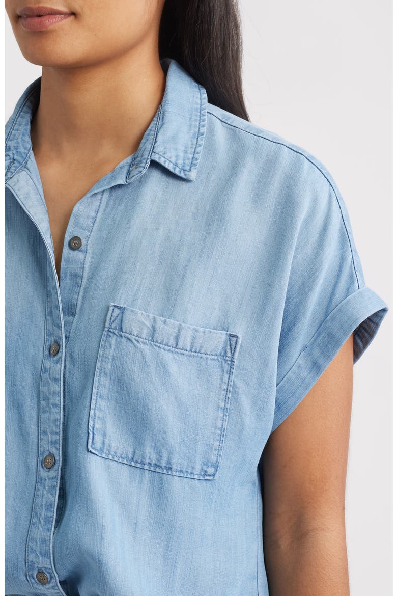 Washed Chambray Short Sleeve Button-Up Shirt, Alternate, color, WORN BLUE WASH