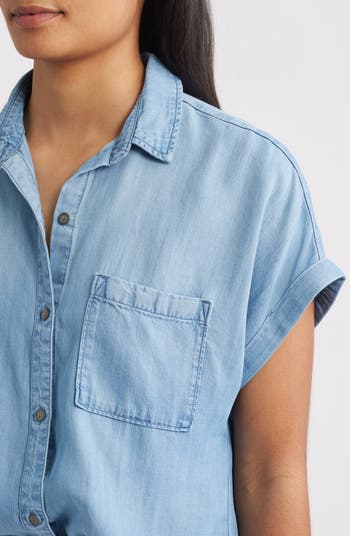 Washed Chambray Short Sleeve Button-Up Shirt
