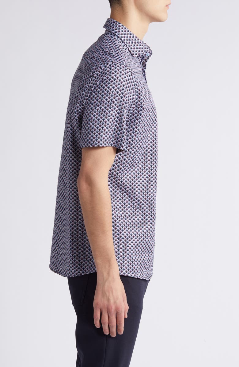 Stone Rose Retro Trim Fit Palm Print Short Sleeve Button-Up Shirt, Alternate, color, 