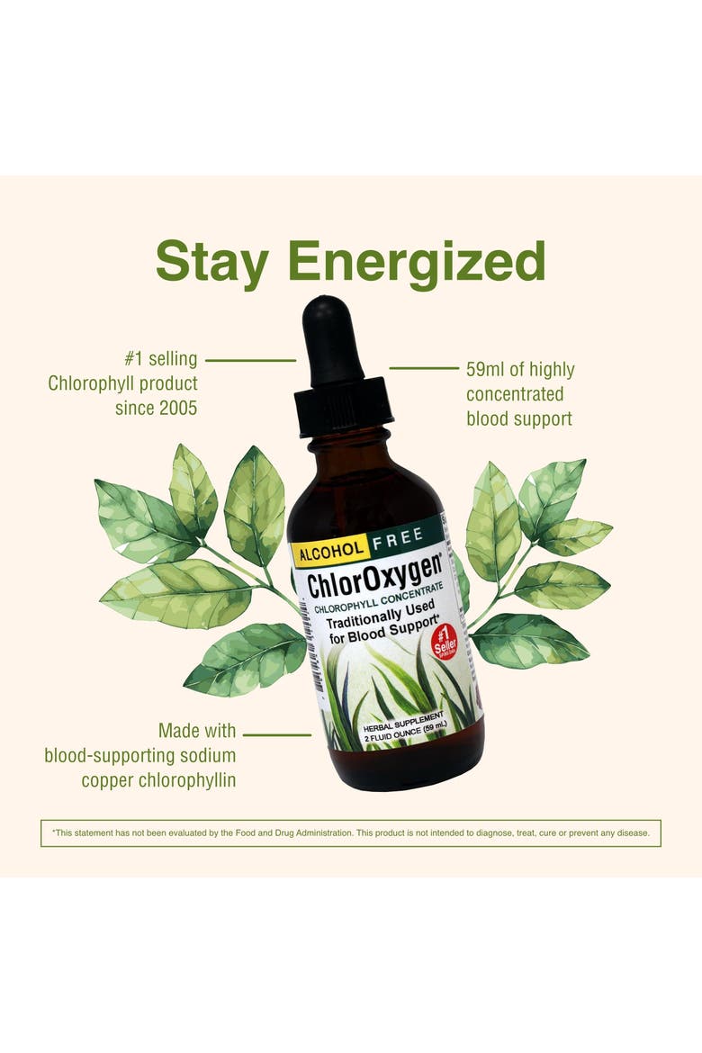 ChlorOxygen Chlorophyll Concentrate - Highly-Concentrated Energy Support - Aids Healthy Blood Circulation - Natural Vitality Support - Alcohol-Free - 2 fl oz, Alternate, color, No Color