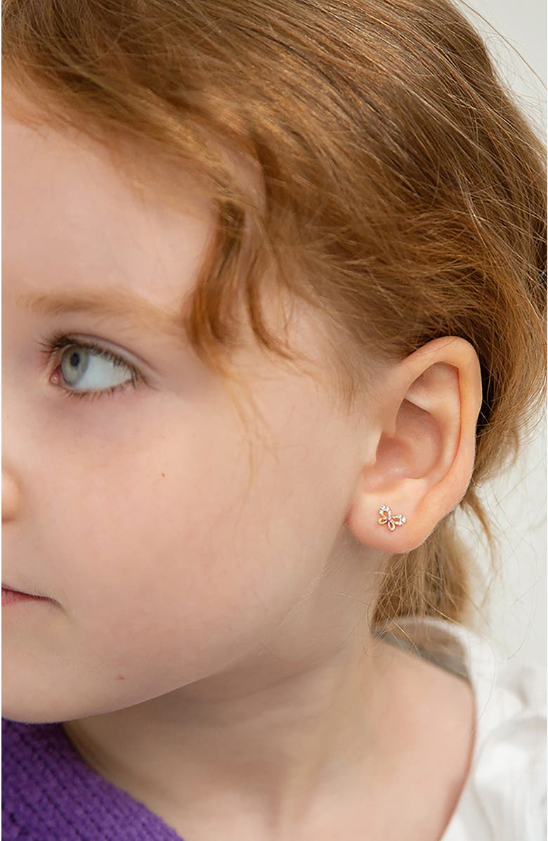 In Season Jewelry 14k Jeweled Flutering Butterfly Earrings, Alternate, color, Pink