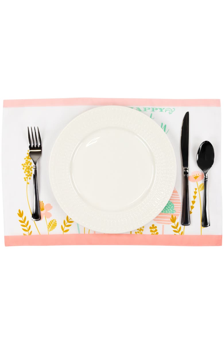 Northlight Pastel Eggs Happy Easter Floral Placemats - 18" - White and Pink - Set of 4, Alternate, color, White