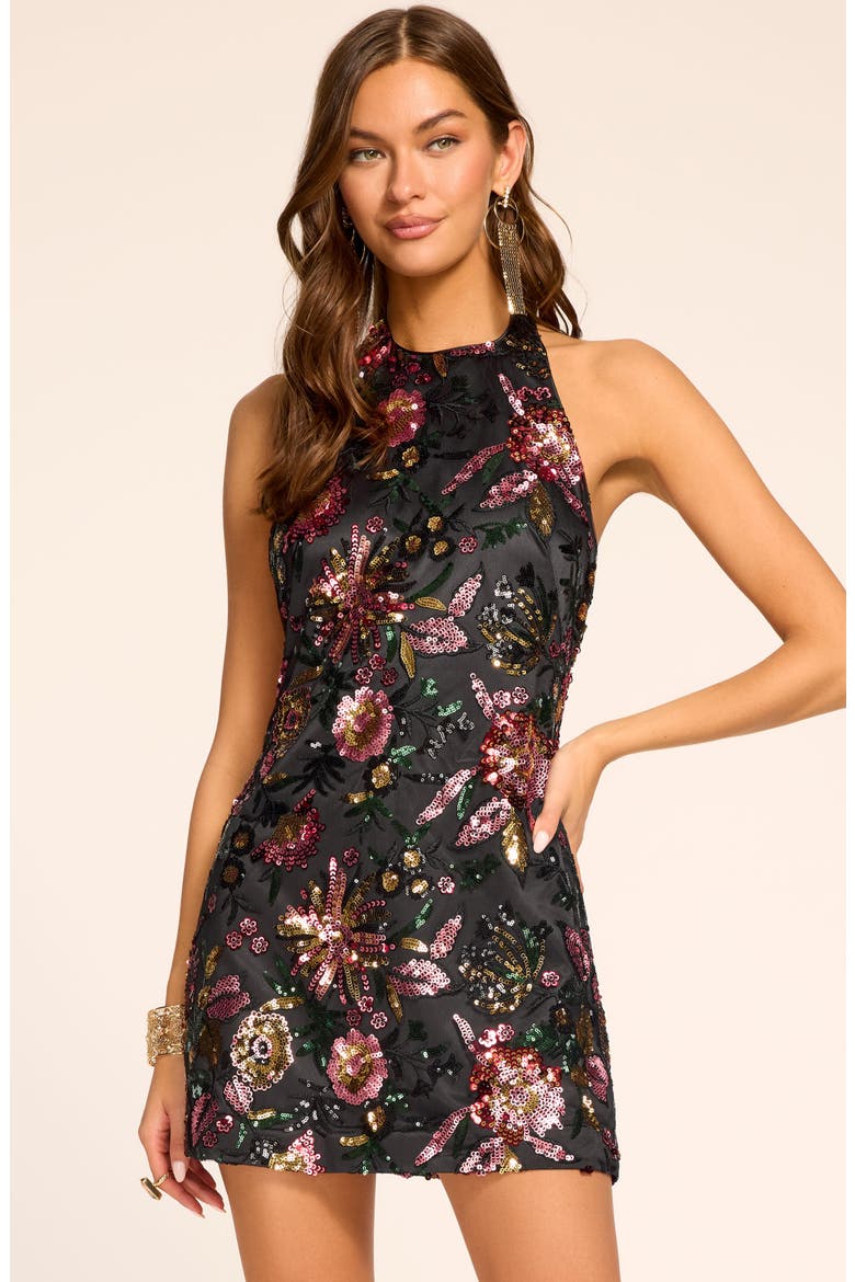 Eva Floral Sequin Minidress, Alternate, color, BLACK FLORAL SEQUIN