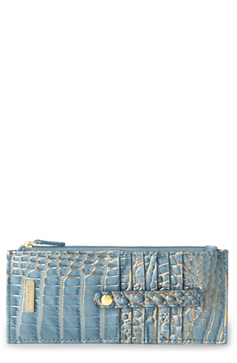 Croc Embossed Leather Credit Card Wallet
