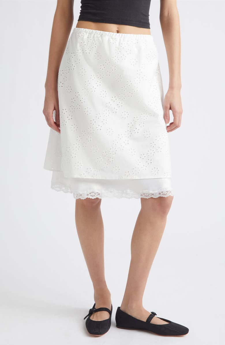 Sandy Liang Laffy Layered Cotton Eyelet Skirt, Main, color, White