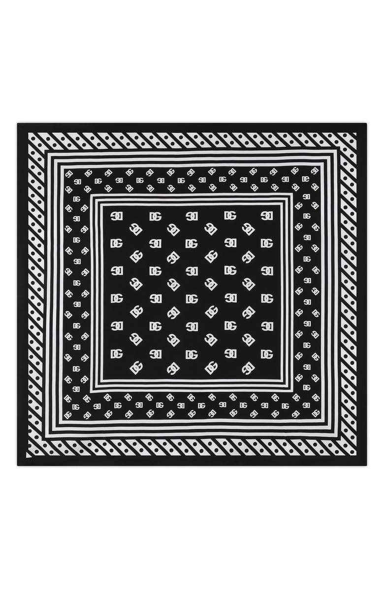 Dolce&Gabbana Logo Print Silk Twill Square Scarf, Main, color, Blackprint