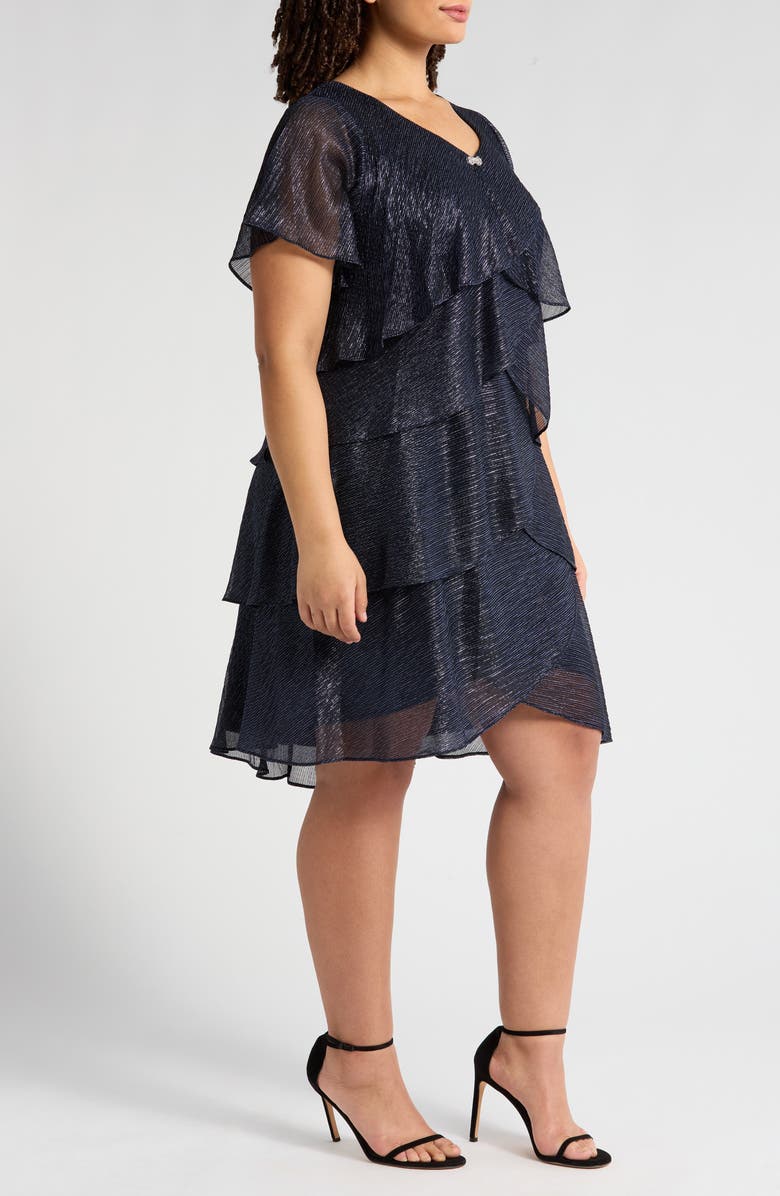 SLNY Shimmer Bodre Tiered Ruffle Dress, Alternate, color, Navy