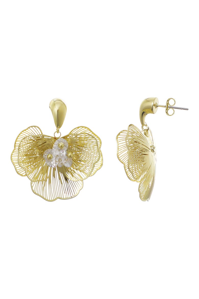 14K Gold Plated Crystal Flower Drop Earrings, Alternate, color, GOLD