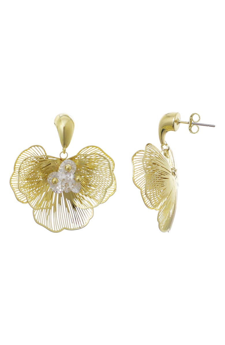 Adornia 14K Gold Plated Crystal Flower Drop Earrings, Alternate, color,