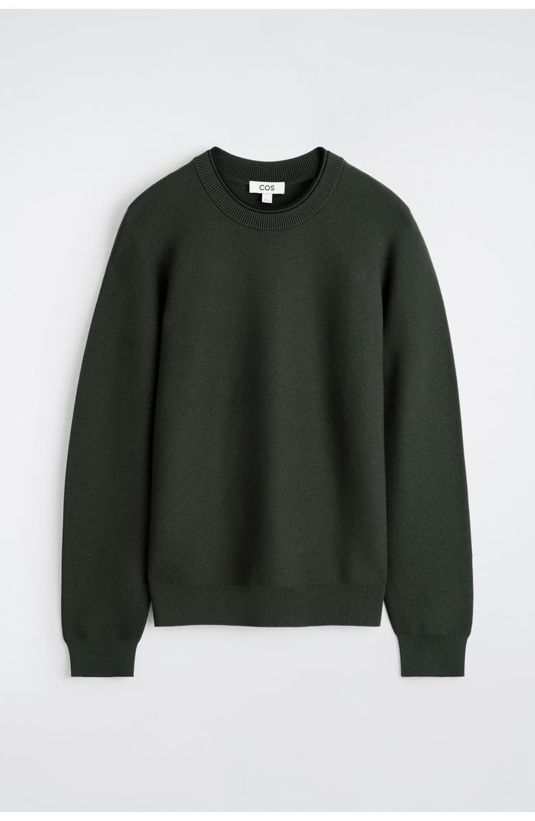 COS Contrast-Tipped Crew-Neck Sweater, Alternate, color, Green / Black