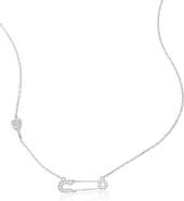 Adornia White Rhodium Plated Safety Pin Heart Necklace