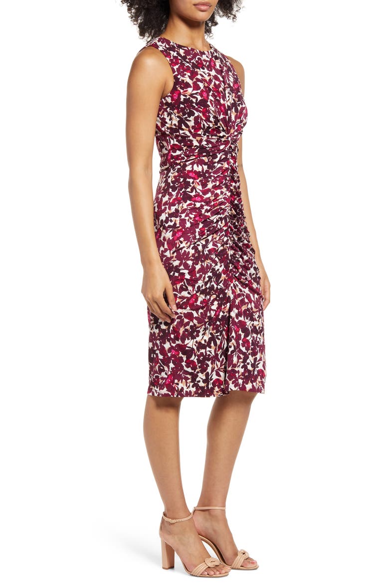 Floral Print Ruched Body-Con Dress, Alternate, color, BERRY