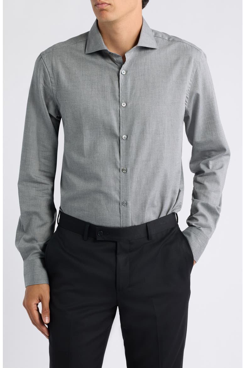 Regular Fit Herringbone Button Up Shirt, Main, color, GREY