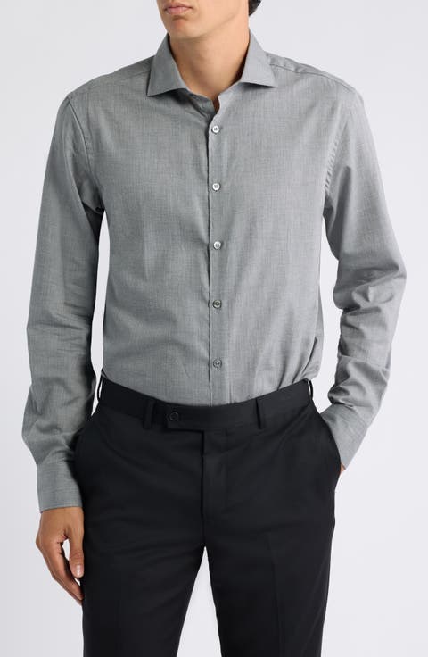 Regular Fit Herringbone Button Up Shirt