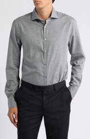 Canali Regular Fit Herringbone Button Up Shirt