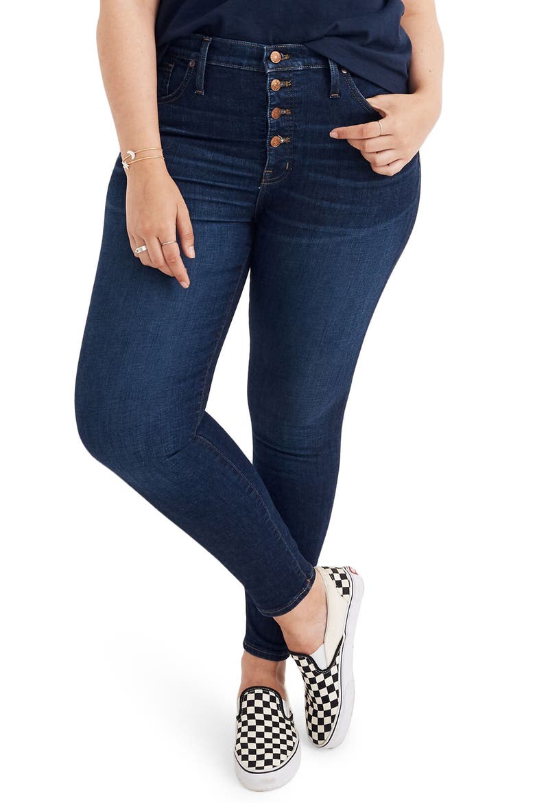 Button Front High Waist Skinny Jeans, Alternate, color, HAYES WASH