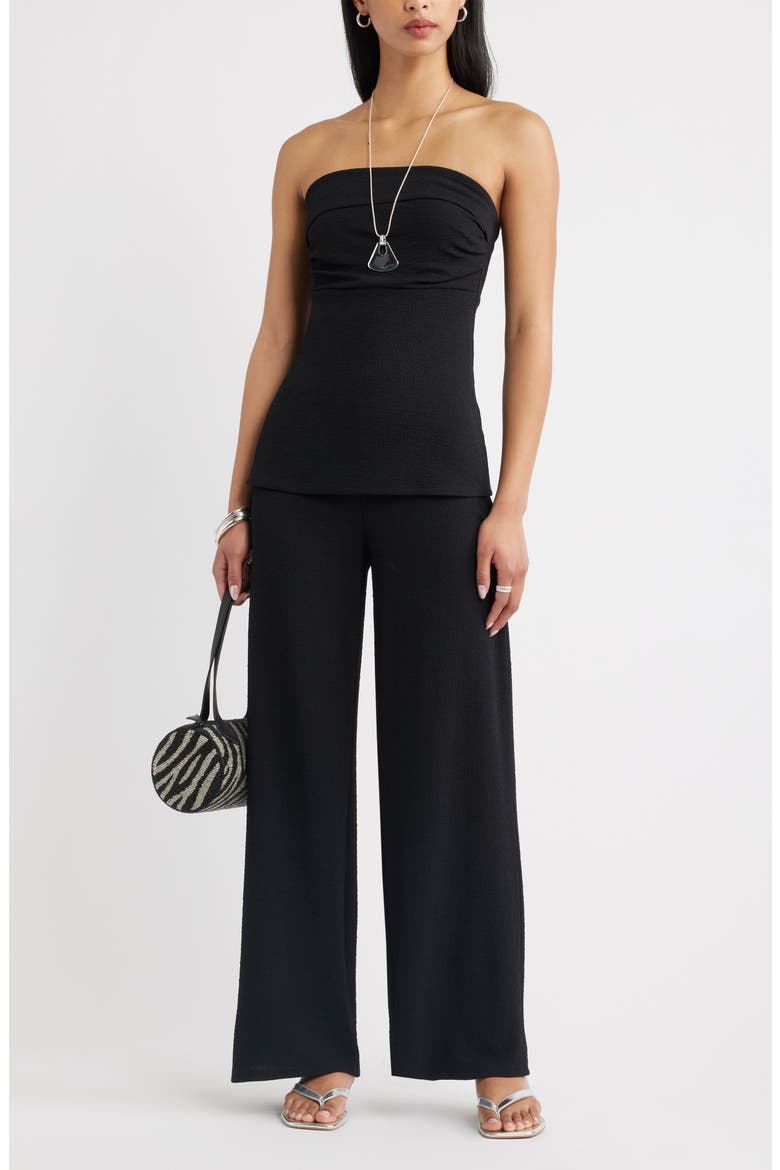 Puckered Crepe Bandeau Top, Alternate, color, BLACK