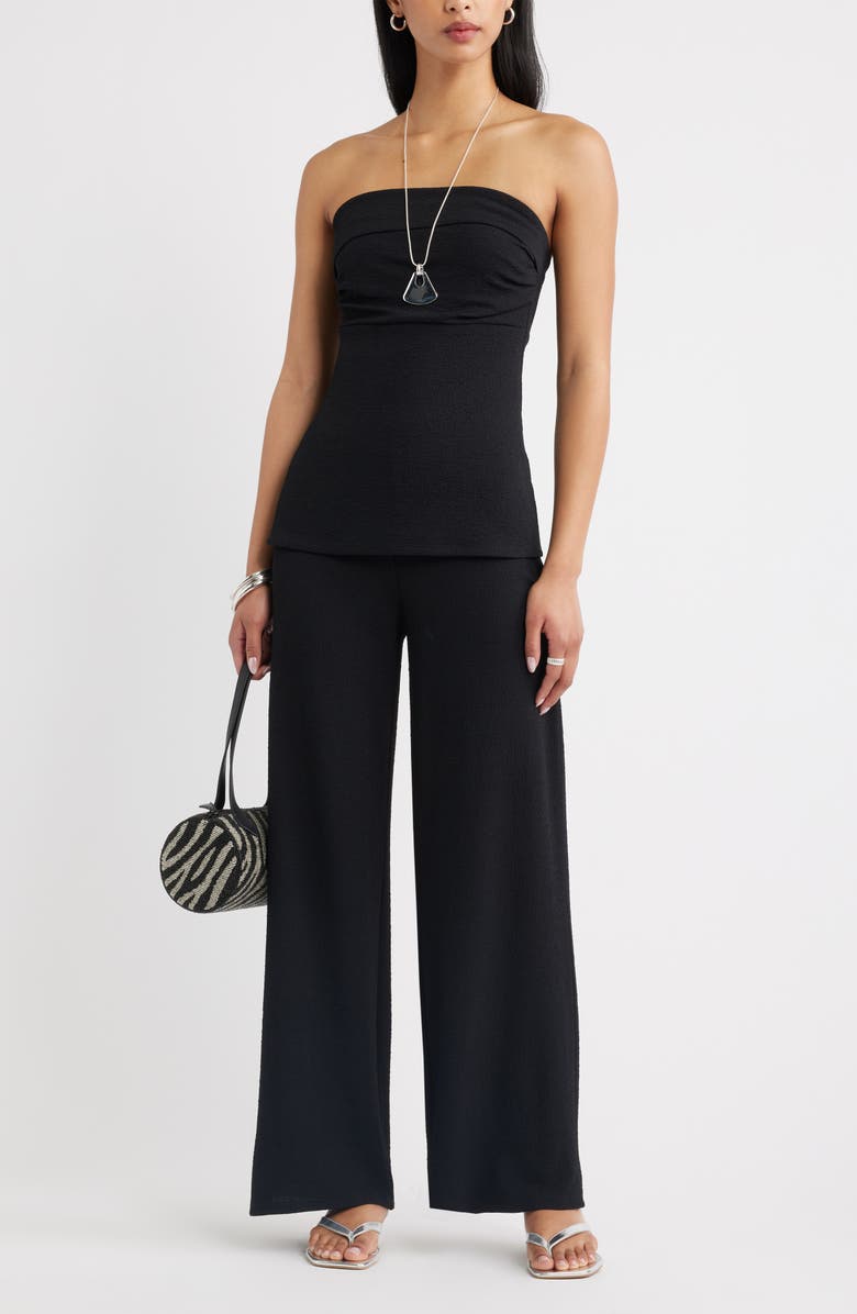 Open Edit Puckered Crepe Bandeau Top, Alternate, color, Black