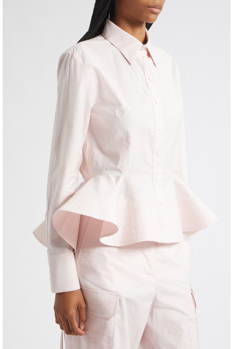 Cotton Blend Peplum Button-Up Shirt, Alternate, color, BABY PINK