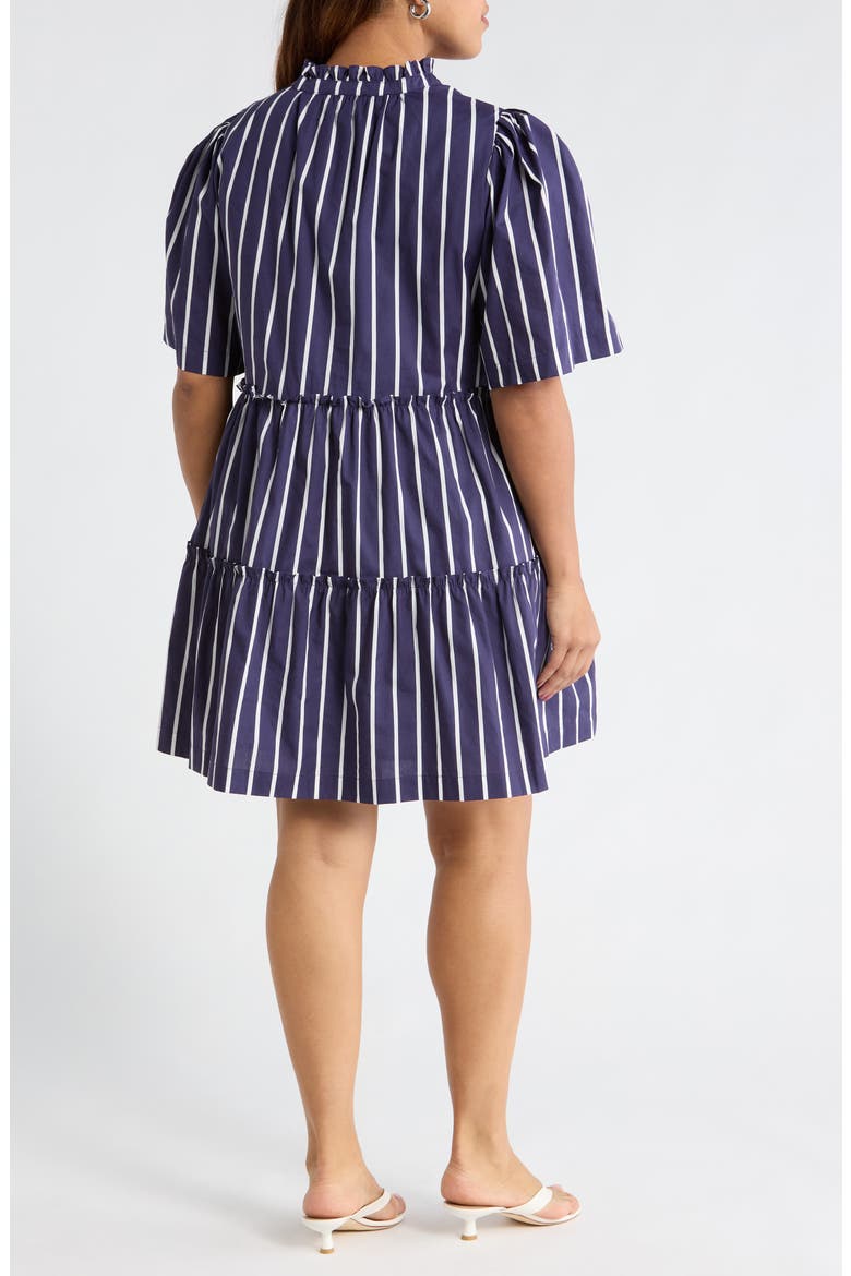 Stripe Split Neck Trapeze Dress, Alternate, color, NAVY-WHT-STRIPE