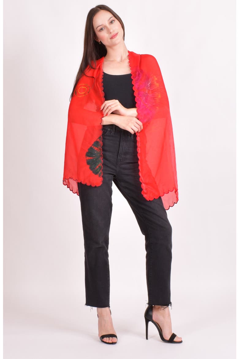 Hyatt Hand Tie Dye Cutwork Scarf, Alternate, color, Red