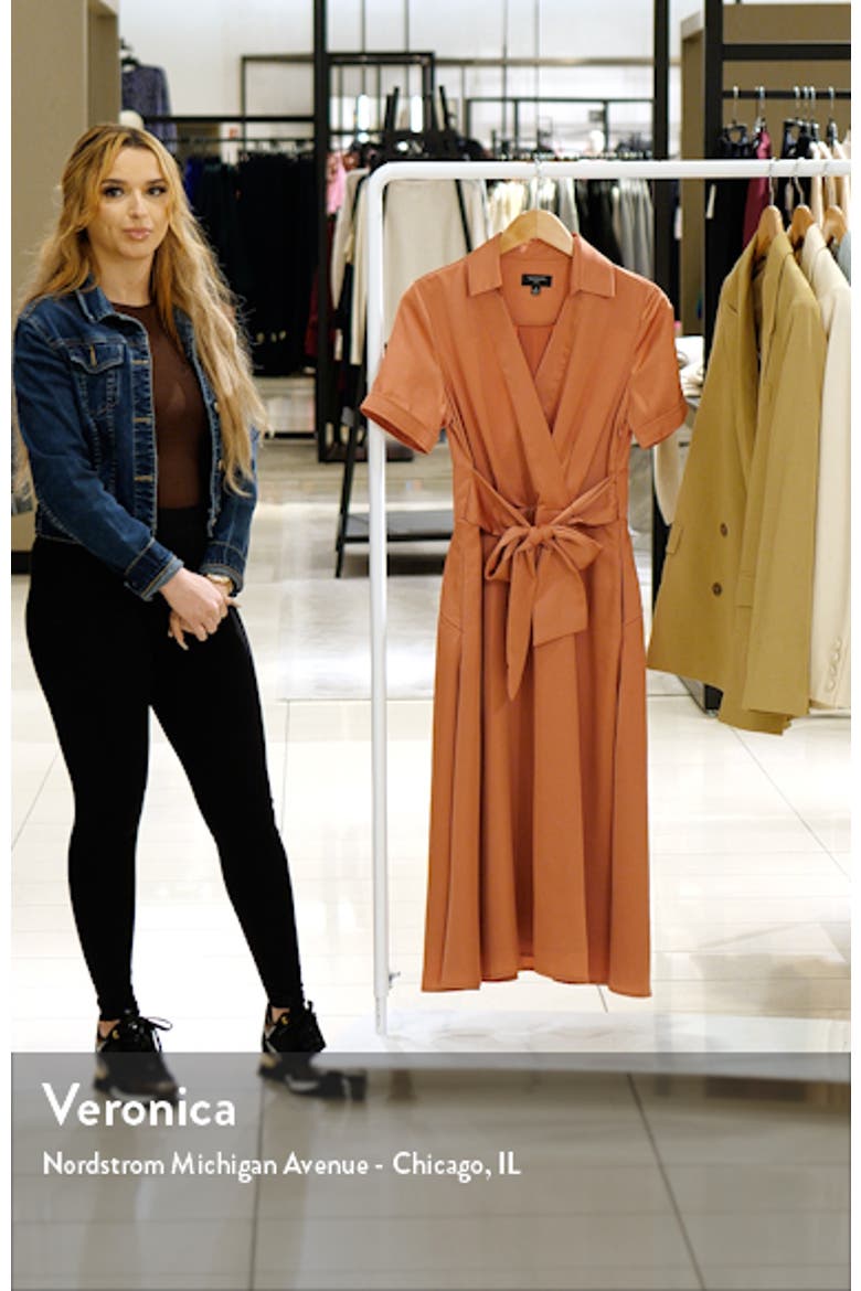 Short Sleeve Tie Waist Satin Midi Dress video